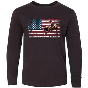 Inktastic Rodeo Bull Riding Patriotic Youth Long Sleeve T-Shirt Rider Us Vintage - Picture 1 of 3