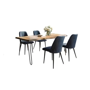 Five Piece Solid Acacia Dining Set with Upholstered Mid-Century Modern Chairs - Picture 1 of 10