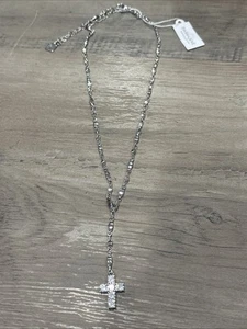 Park Lane Silvertone Y necklace with cross and clear rhinestones - Picture 1 of 6