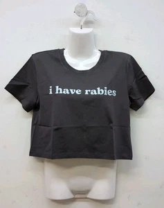 I Have Rabies Graphic Print Short Sleeve Round Neck Crop Top Size Small Black - Picture 1 of 6