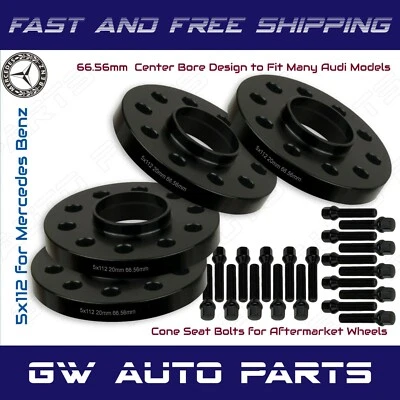 4 PCs 20mm Mercedes Benz 5x112 Hub Centric Wheel Spacers W/Cone lug Bolts Kit - Image 1 of 2
