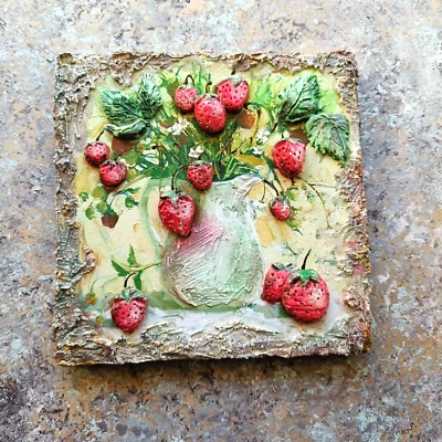 Home DEcor interior Design Handmade Decoupage on Canvas Modeling Strawberries - Image 1 of 4