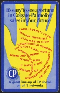 Vintage playing card COLGATE PALMOLIVE with palm pictured TV Carol Burnett Show - Picture 1 of 2