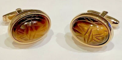 Gemelos ESCARABAJO de FOSTER tallados de colección OJO DE TIGRE tono dorado EGIPCIO  Foto 1 de 4