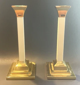 Vintage Valsan Brass & White Candlestick Holders Made in Portugal Set of 2 - Picture 1 of 8