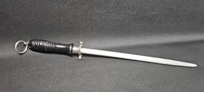 Cuchillo de colección Solingen Alemania afilador varilla de afilar acero lazo de mango negro Foto 1 de 4