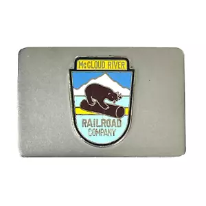 McCloud River Railroad Company Vtg Belt Buckle Steel Enamel Bear Logging Train - Picture 1 of 6