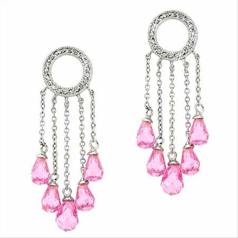 Pendientes colgantes lágrima araña eternidad corte briolette circonita rosa plata 925 Foto 1 de 1