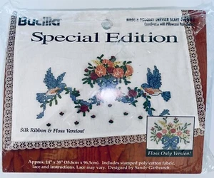 VTG 1997 Bucilla Spec. Ed. #64681 Birds & Bouquets Stamped Dresser Scarf 14x38" - Picture 1 of 5