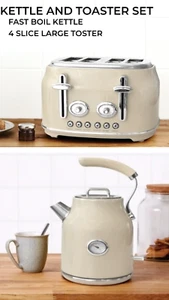 Eleganter cremefarbener Retro 4 Scheiben großer Toaster und schnellkochender Wasserkocher Frühstücksset - Bild 1 von 4