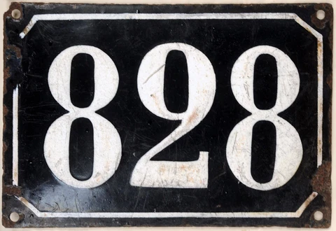 Large old black French house number 828 door gate plate plaque enamel metal sign Cover