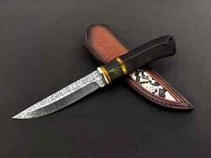 Pluma damasco patrón cuchillo de caza cuchillo exterior acero 440C HRC58 caja de regalo - Imagen 1 de 15