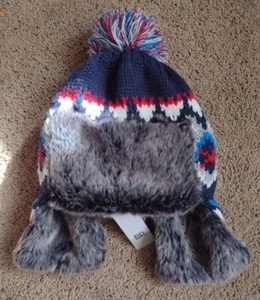 BP Knit Hat With Ear flaps Faux Fur Pom Button closure Womens One Size New - Imagen 1 de 8