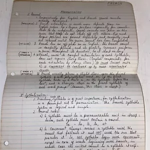 High School 1970s French Hand Written Pronunciation Notes - Picture 1 of 4