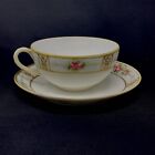 Nippon Tea Cup Saucer Morimura Porcelain Gold Moriage Pink Rose Vintage Fine
