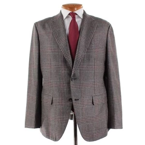 Brioni NWT Silk / Cashmere Sport Coat Size 54R (44R US) In Gray w Burgundy Plaid - Picture 1 of 14