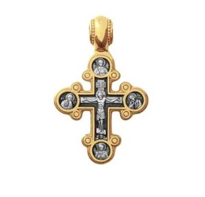 Sterling Silber 925 vergoldet Russisch Orthodox Stil Kruzifix Kreuz - Bild 1 von 2
