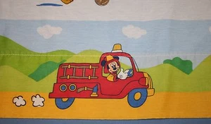 Mickey Mouse Walt Disney Twin Size Flat Sheet Fireman Fire Truck Pluto Fabric - Picture 1 of 6