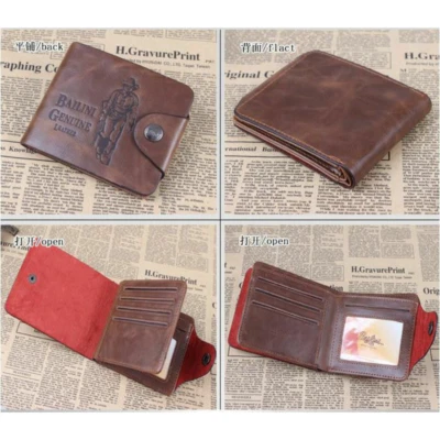 Retro Genuino Cuero Vaquero Hombres Doble Cartera Multi Bolsillo Monedero Estuche para Tarjetas Monedero Foto 1 de 4