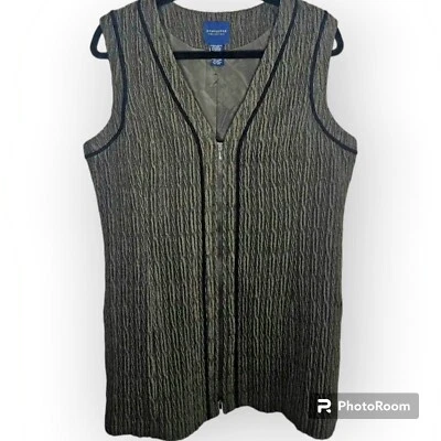 Doncaster Collection Sz 14 Womens Long Line Dark Olive Green Zip Cable Knit Vest - Image 1 of 4