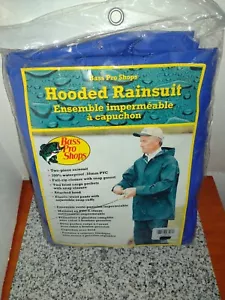 Bass Pro Shops Hooded PVC Rainsuit. Blue. Sz. Large, Waterproof Men's NEW SEALED - Picture 1 of 3