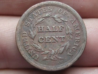 1857 Braided Hair Half Cent- VF/XF Details - Image 1 of 4