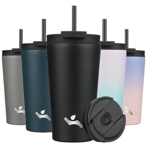 18 Oz Insulated Tumbler With Lid And 2 Straws Stainless Steel Water Bottle Vacuu - Picture 1 of 6