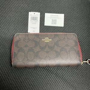 Coach C4452 lange Geldbörse mit umlaufendem Reißverschluss aus charakteristischem Canvas braun & rot neu mit Etikett - Bild 1 von 7