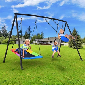 440lbs Outdoor Heavy Duty Frame Metal Swing Set Kids Backyard Playground Playset - Picture 1 of 9