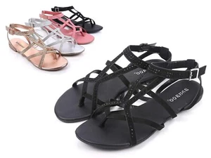Black Thong Gladiator Rhinestones Buckle Closure Slingback Women Sandals Size 6 - Bild 1 von 7