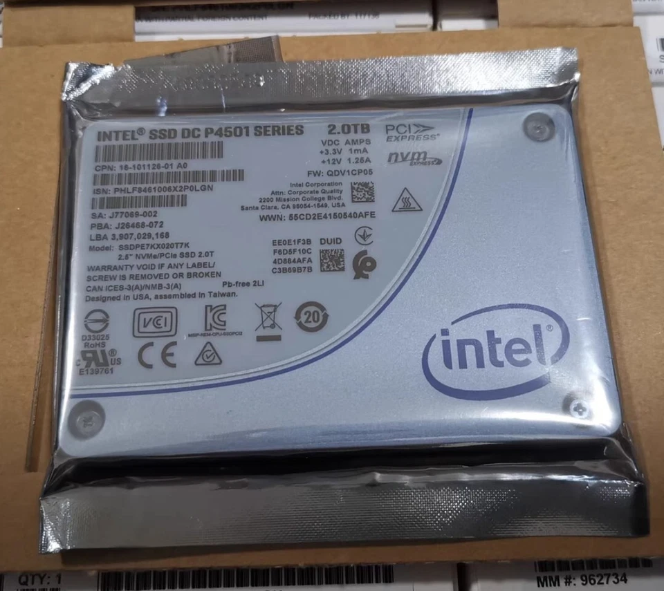 Intel SSD DC P4501 Series 2TB SSDPE7KX020T7 2.5" NVMe/PCIe U.2 Solid State Drive - Image 1 of 1