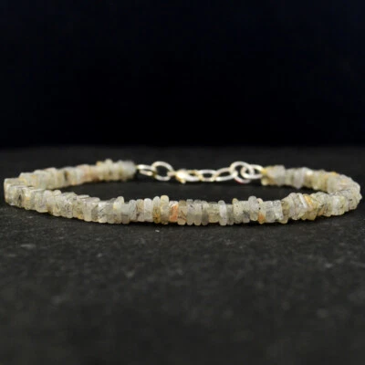 Brazalete de cuentas Heishi de cuarzo rutilo de 7 pulgadas de largo extraído de tierra 46 quilates JK 49E278 Foto 1 de 2