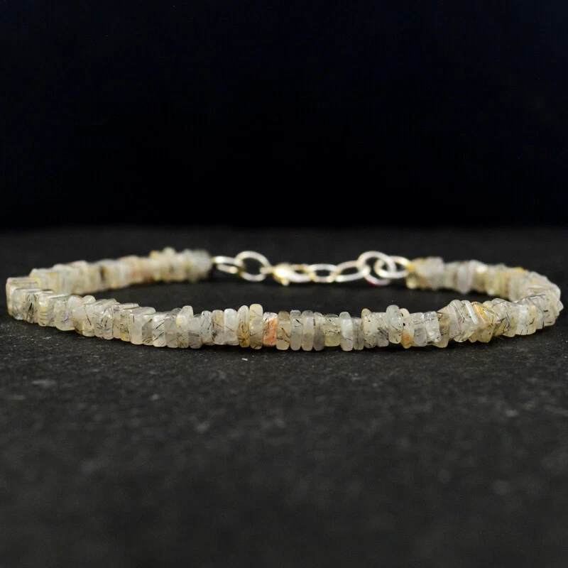 46 Cts Earth Mined 7 Inches Long Rutile Quartz Heishi Beads Bracelet JK 49E278 Foto 1 de 2