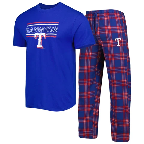 Men's Concepts Sport Royal/Red Texas Rangers Badge T-Shirt & Pants Sleep Set Cover