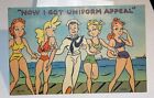 Vintage Risque  Postcard Unposted , sexy girls in swimsuits pin up Navy man