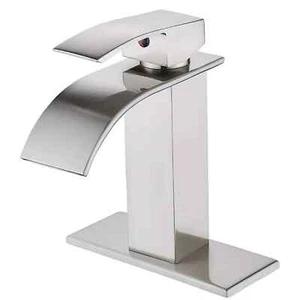 Bathroom Sink Faucet Brushed Nickel Single Hole Waterfall Vanity Basin Mixer Tap - Picture 1 of 8