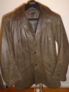 Diesel Men's Brown Long Leather Jacket, Size Large - Picture 1 of 20