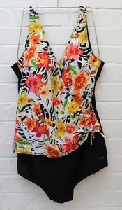 Ex Naturana Ladies Black Tropical Floral Drawcord Wrap Swimsuit - Size 20/42C - Picture 1 of 3