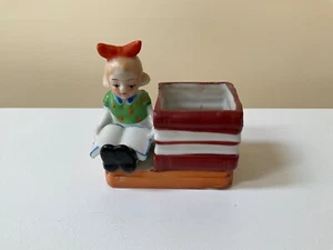 Vintage Japan girl reading toothpick holder or small planter - Picture 1 of 4