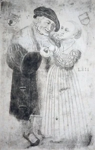 RADIERUNG HOPFER CRANACH DAS UNGLEICHE PAAR TUCHER PFINZING ORIGINAL UM 1540 - Bild 1 von 11