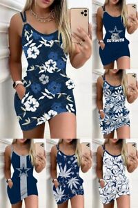 Dallas Cowboys Womens Bodycon Slip Dress Casual Deep Neck Beach Short Dress Gift