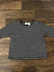 Elisabeth by Liz Claiborne Black and White Striped Shirt - Picture 1 of 8