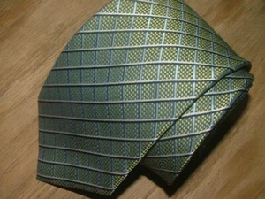 MENS TIE RACK TIE 100% POLYESTER GREEN GRAY BLUE PLAIDS #090 - Picture 1 of 5
