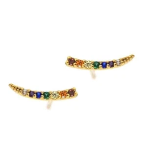 Vergoldet Messing Regenbogen Scheibe Nieten CZ Steine Tai Schmuck NEU AUF KARTE Unisex - Bild 1 von 3