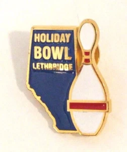 Vintage Holiday Bowl Metal Pin Back Button Bowling Lethbridge Alberta Canada - Picture 1 of 3