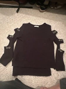 Pinc Premium Girls Sweater Blk Knit Cut Out Sz M SAKS FIFTH AVE Lola And Boys - Picture 1 of 12
