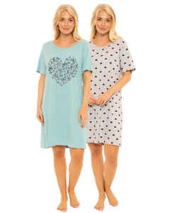 Suzy & Me Ladies Twin Pack Nightshirts in Pure Cotton Jersey - Picture 1 of 8