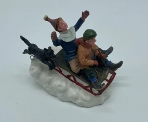 Lemax Christmas Village Town Downhill Fun 52030 Sledding With Dog Toboggan - Picture 1 of 5