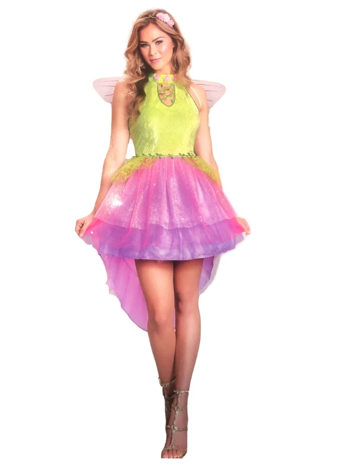 Woodland Fairy Halloween Costume Cosplay Women's Med 8-10 Dress Crown Wings