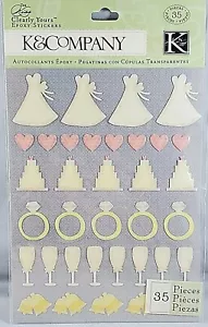 Wedding Bride Gowns Cake Champagne Flute Bell Repeats K&Company 3D Epoxy Sticker - Picture 1 of 1
